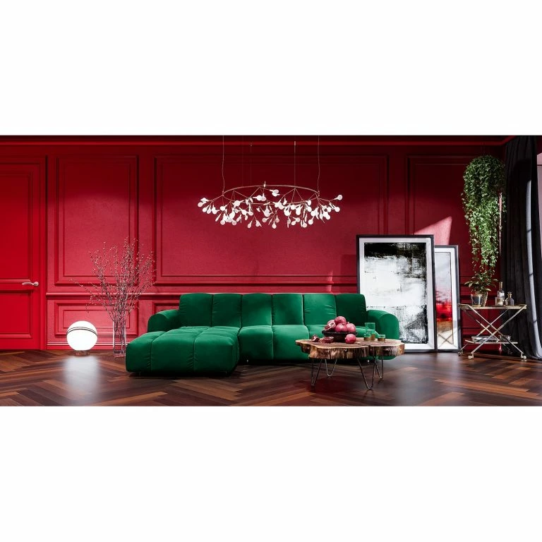 Loftscape Jack & Alice Canapé D’angle Malter – Velours – Vert Vieilli – Méridienne Courte à Droite (vue De Face)