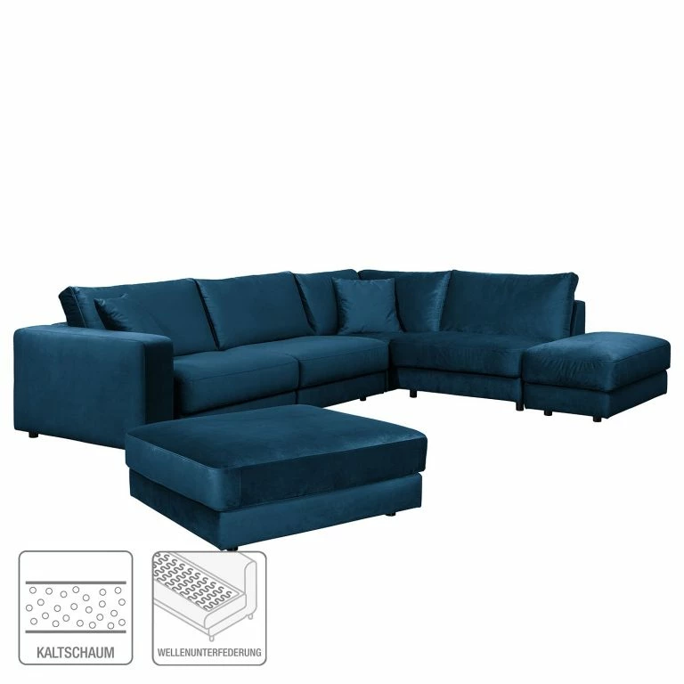 Loftscape Jack & Alice Canapé D’angle Oakey I – Velours – Bleu Foncé – Angle à Droite (vu De Face)