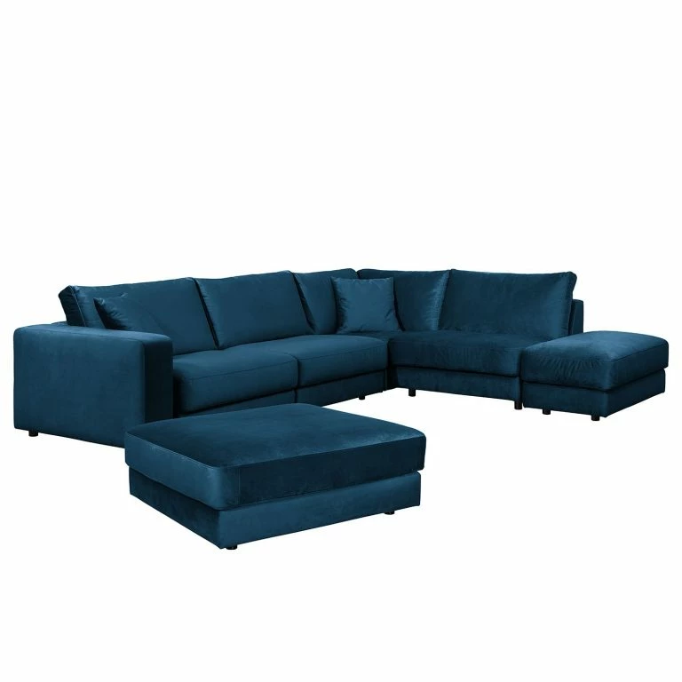 loftscape Jack & Alice Canapé d’angle Oakey I – Velours – Bleu foncé – Angle à droite (vu de face)