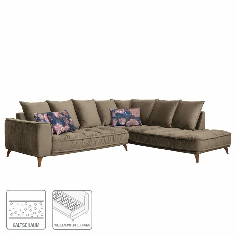 Loftscape Jack & Alice Canapé D’angle Polich – Velours – Marron – Méridienne Longue à Droite (vue De Face)