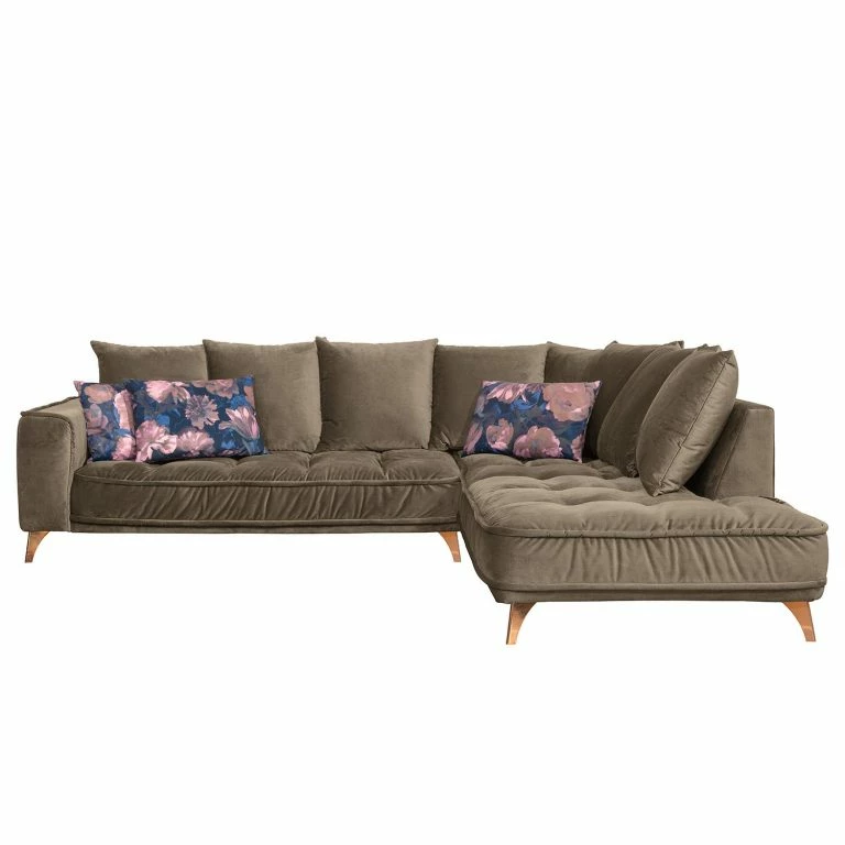 Loftscape Jack & Alice Canapé D’angle Polich – Velours – Marron – Méridienne Longue à Droite (vue De Face)