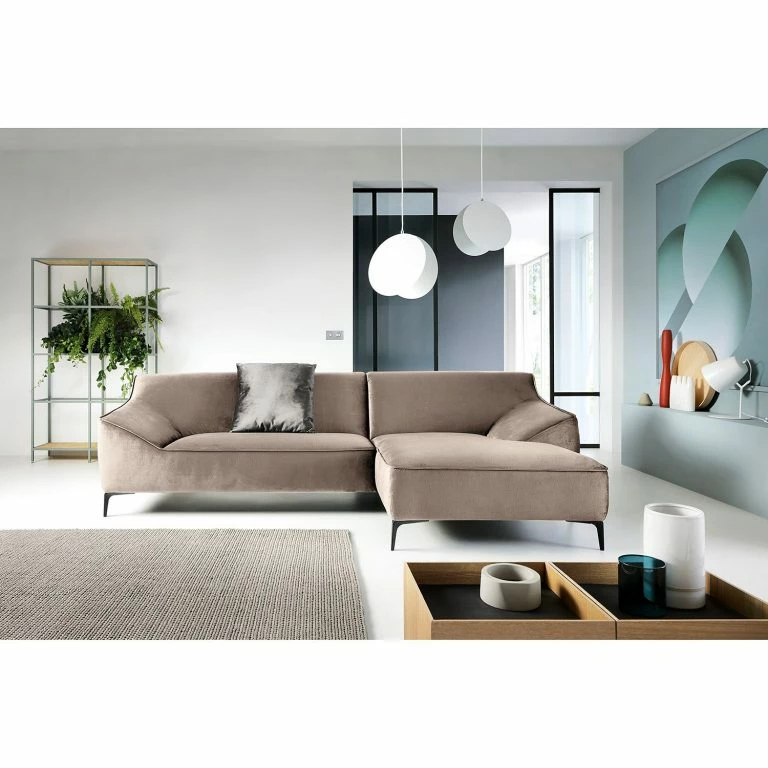 Loftscape Jack & Alice Canapé D’angle Rosas I – Velours – Cappuccino – Méridienne Courte à Droite (vue De Face)