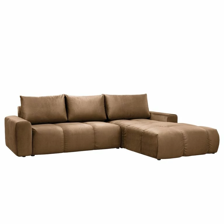 loftscape Jack & Alice Canapé d’angle Saint Veep – Velours – Velours Onoli: Beige – Méridienne courte à droite (vue de face)