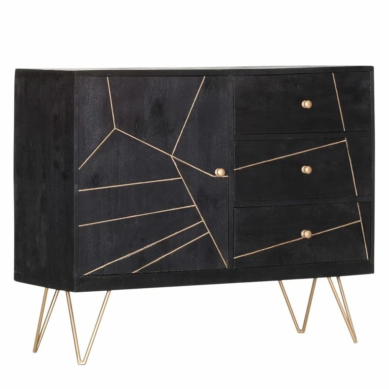 loftscape Jack & Alice Commode Towa I – Acacia massif / Métal – Noir / Or