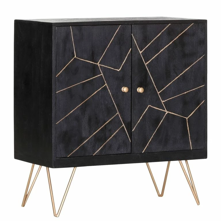 loftscape Jack & Alice Commode Towa II – Acacia massif / Métal – Noir / Or