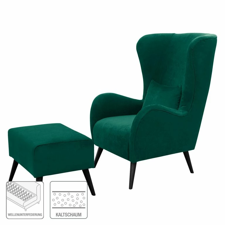 Loftscape Jack & Alice Fauteuil Pillig – Velours – Vert Vieilli – Avec Repose-pieds