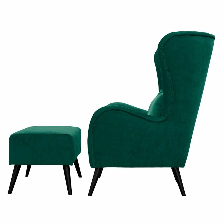 Loftscape Jack & Alice Fauteuil Pillig – Velours – Vert Vieilli – Avec Repose-pieds