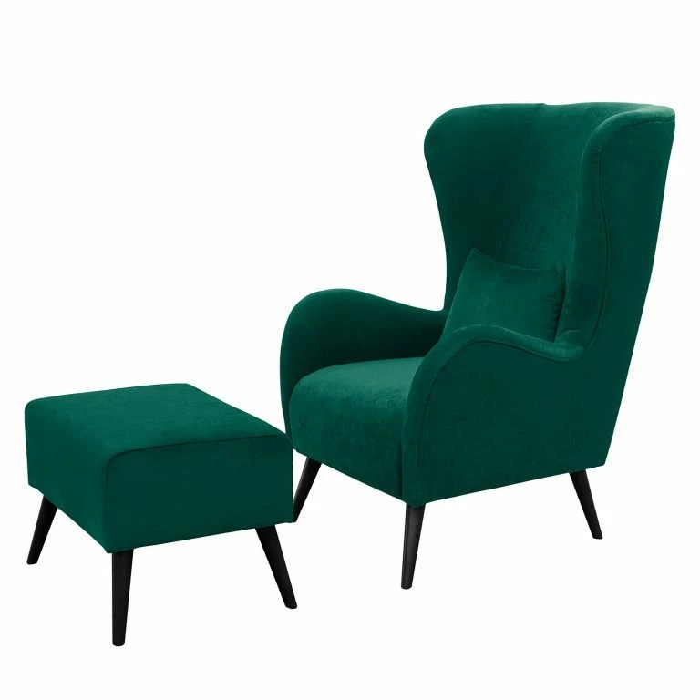 loftscape Jack & Alice Fauteuil Pillig – Velours – Vert vieilli – Avec repose-pieds