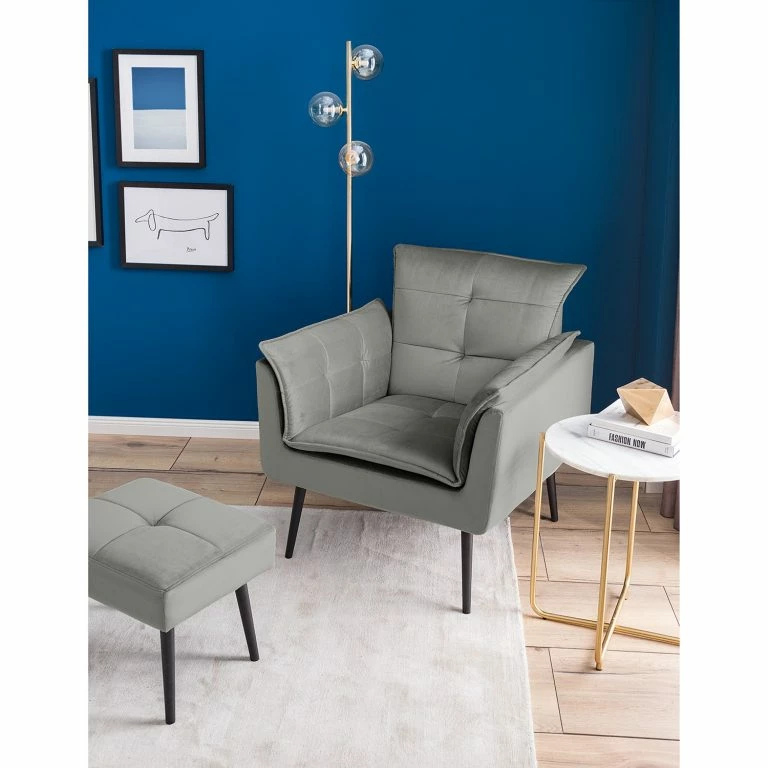 Loftscape Jack & Alice Fauteuil Trilla – Avec Repose-pieds – Velours – Gris