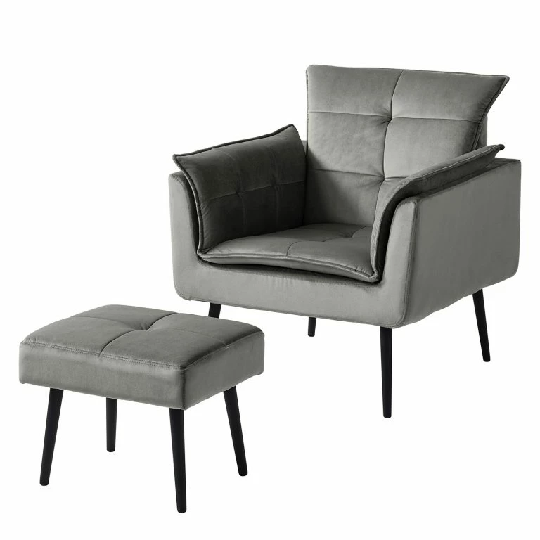 loftscape Jack & Alice Fauteuil Trilla – Avec repose-pieds – Velours – Gris