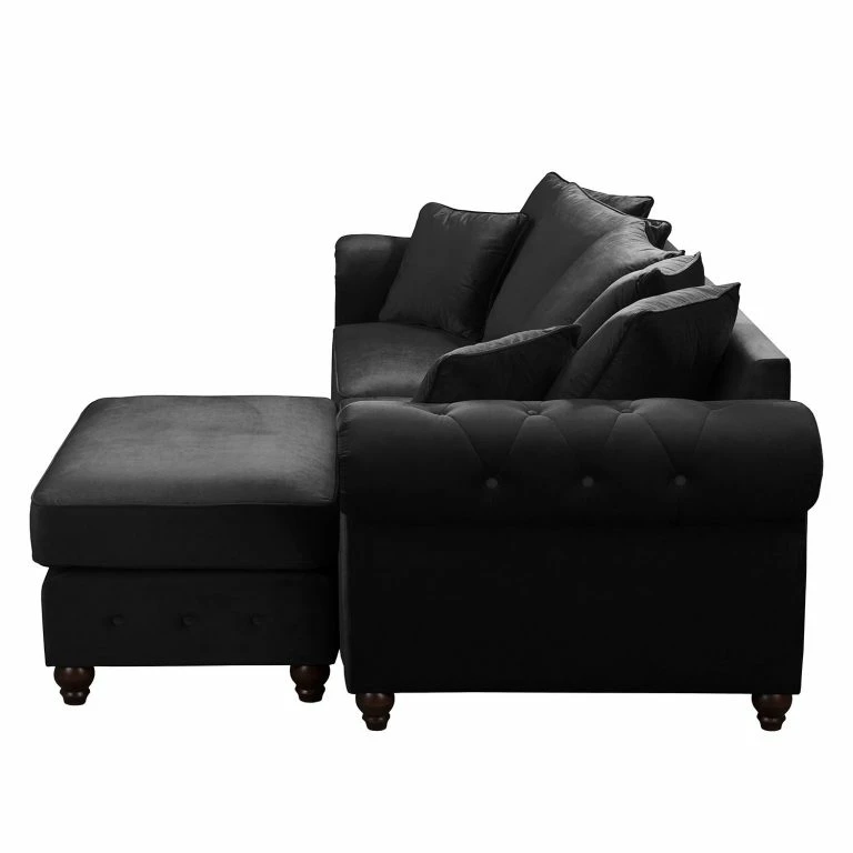 Loftscape Jack & Alice Grand Canapé Solita – Velours – Noir – Avec Repose-pieds