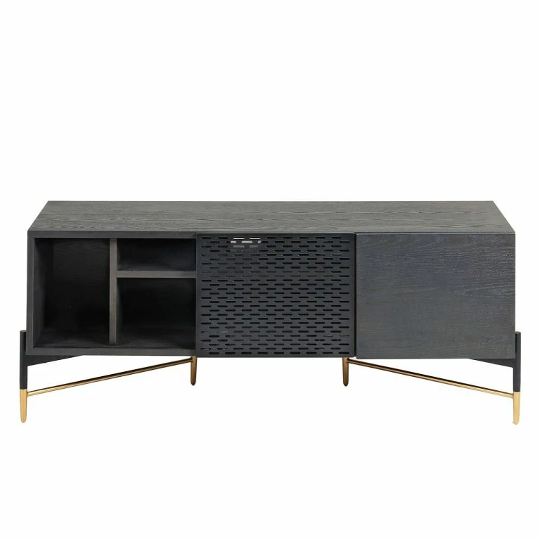 Loftscape Jack & Alice Meuble TV Cabral – Frêne Noir / Doré