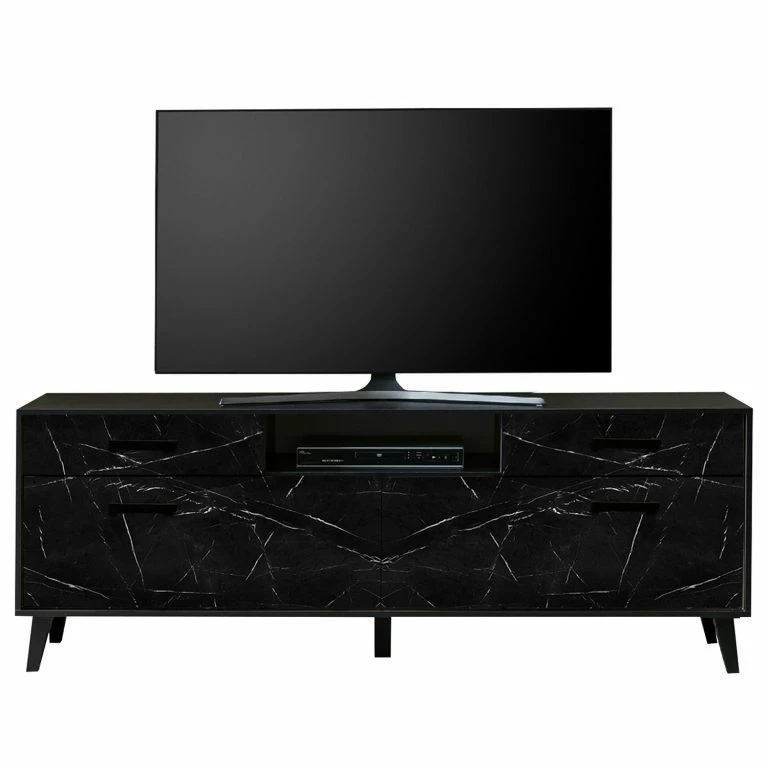 Loftscape Jack & Alice Meuble TV Fintel II – Imitation Marbre Noir / Noir