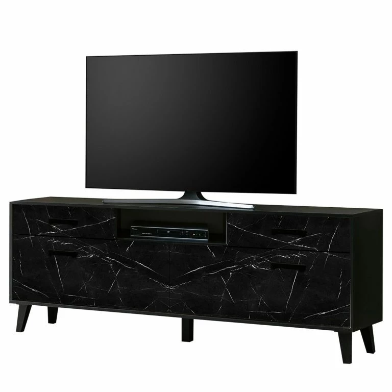 loftscape Jack & Alice Meuble TV Fintel II – Imitation marbre noir / Noir