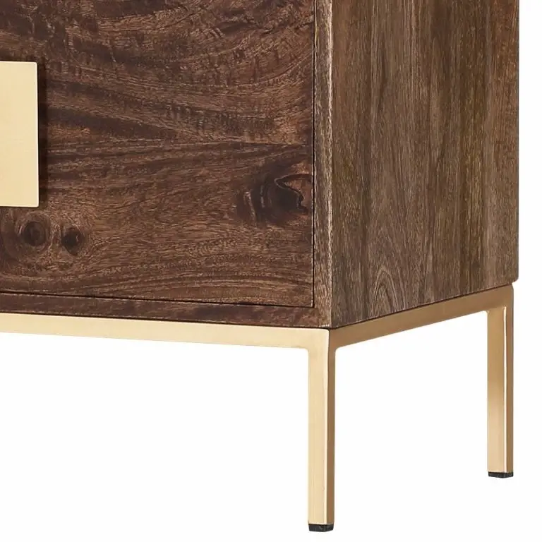 Loftscape Jack & Alice Meuble TV Lyss I – Acacia Massif / Métal – Acacia Marron / Laiton