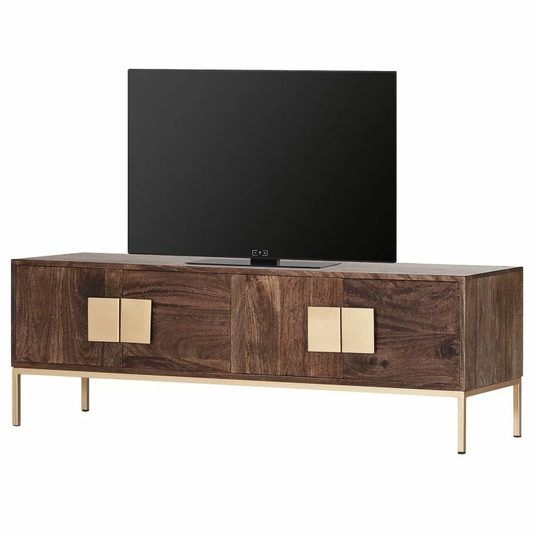 loftscape Jack & Alice Meuble TV Lyss I – Acacia massif / Métal – Acacia marron / Laiton