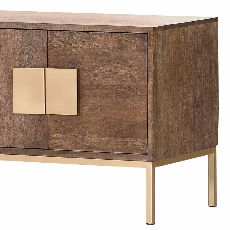 Loftscape Jack & Alice Meuble TV Lyss II – Acacia Massif / Métal – Acacia Marron / Laiton