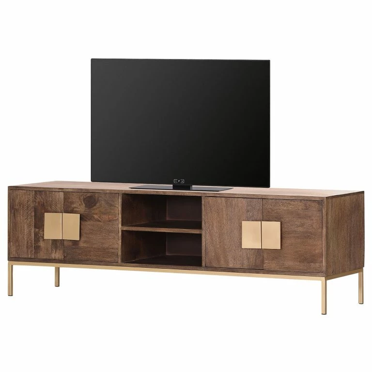 loftscape Jack & Alice Meuble TV Lyss II – Acacia massif / Métal – Acacia marron / Laiton