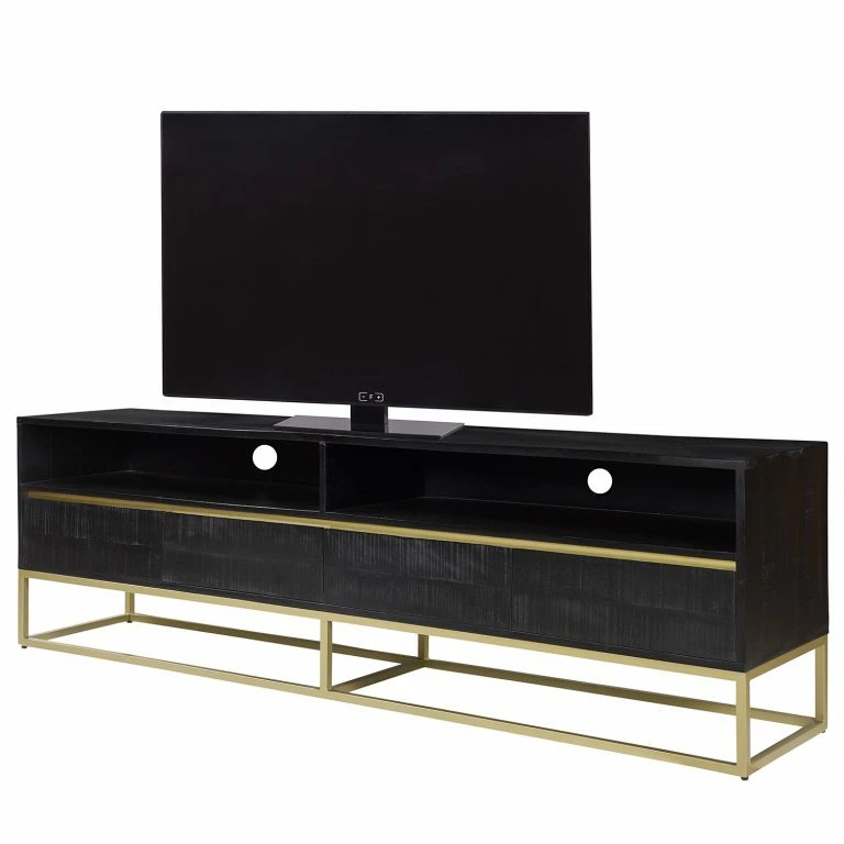 loftscape Jack & Alice Meuble TV Nooble – Manguier massif / Métal – Manguier noir / Doré