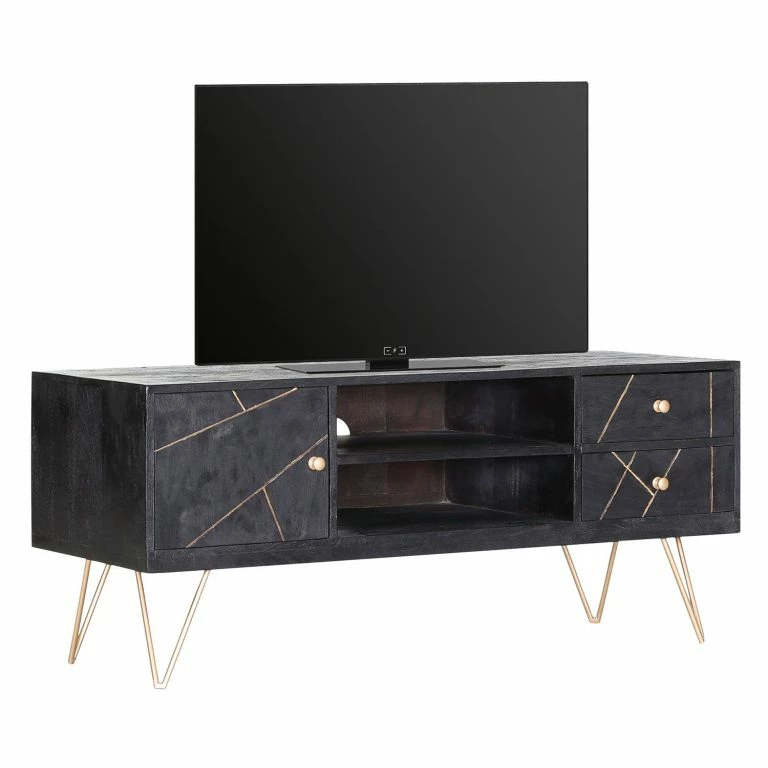 loftscape Jack & Alice Meuble TV Towa – Acacia massif / Métal – Noir / Or