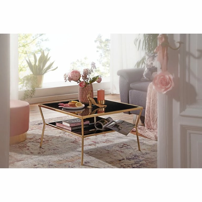 Loftscape Jack & Alice Table Basse Ballyboe – Verre / Métal – Noir / Doré