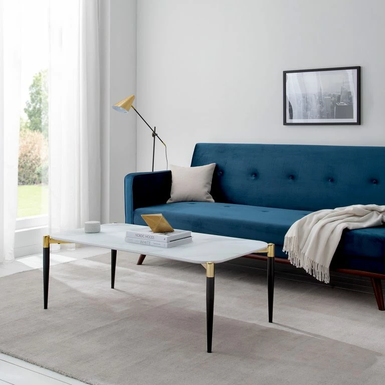 Loftscape Jack & Alice Table Basse Conyers – Verre / Métal – Imitation Marbre Blanc / Noir