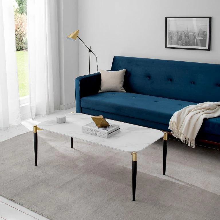 Loftscape Jack & Alice Table Basse Conyers – Verre / Métal – Imitation Marbre Blanc / Noir