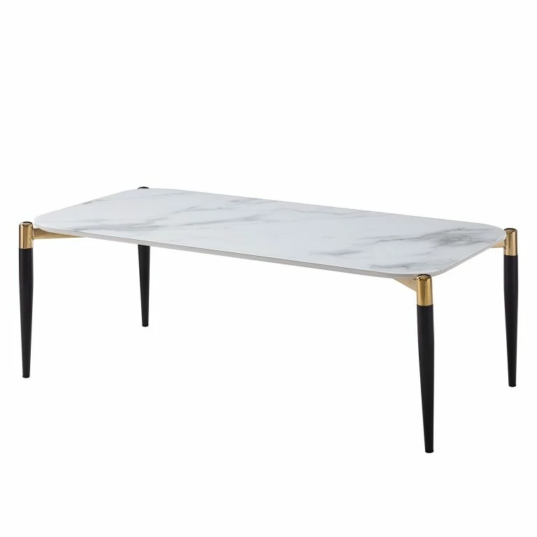 loftscape Jack & Alice Table basse Conyers – Verre / Métal – Imitation marbre blanc / Noir
