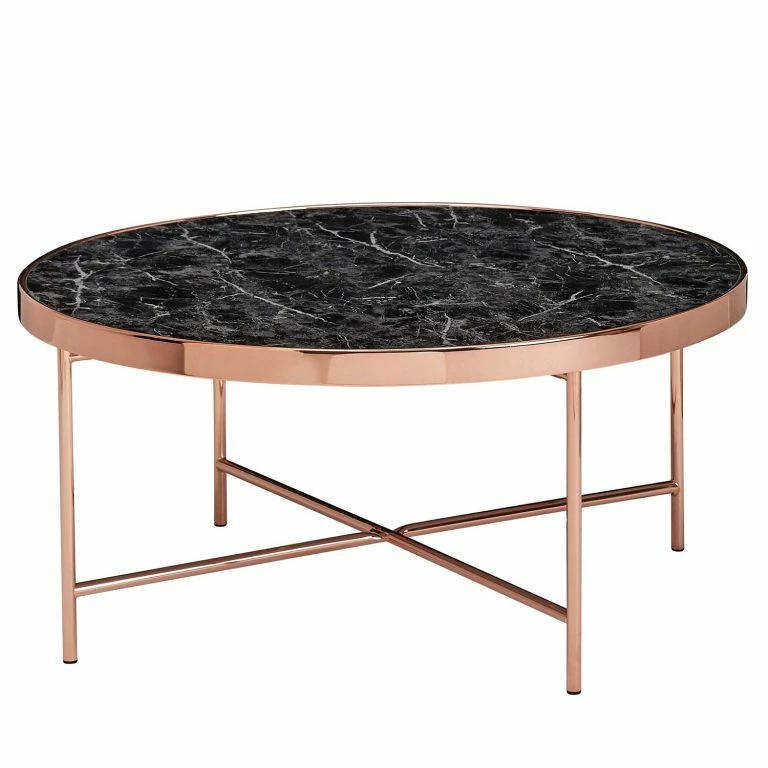 loftscape Jack & Alice Table basse Cushina – Verre / métal – Imitation marbre noir / Cuivre