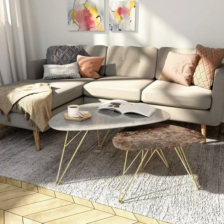 Loftscape Jack & Alice Table Basse Sherry II – Imitation Marbre Gris Clair / Doré