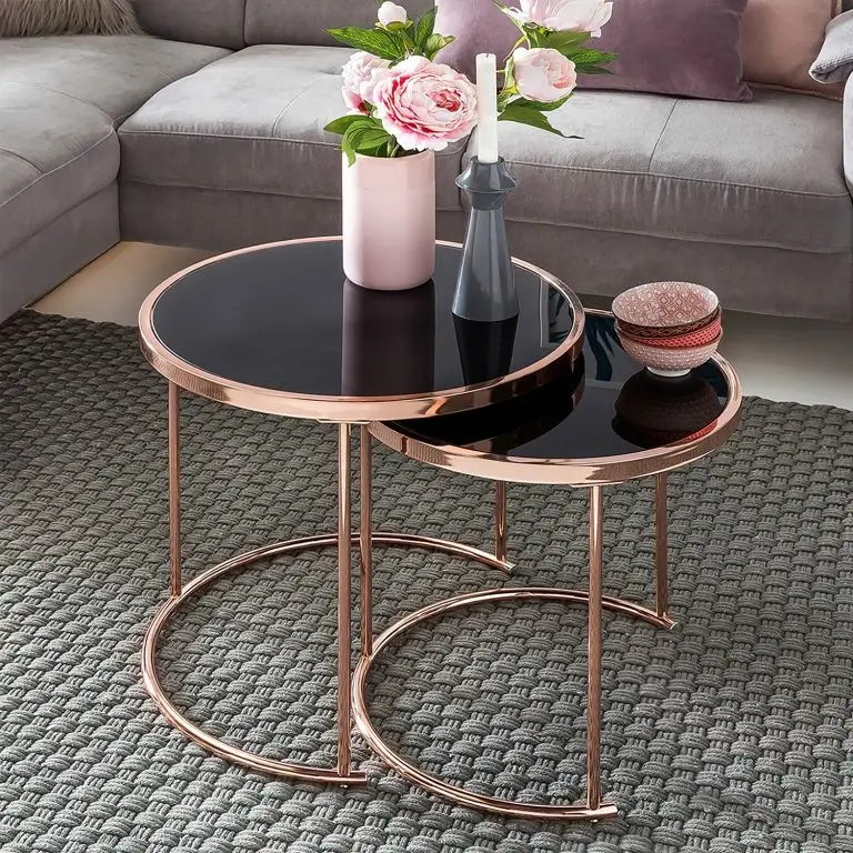 Loftscape Jack & Alice Tables Gigognes Cassapolis (lot De 2) – Verre / Métal – Noir / Cuivre