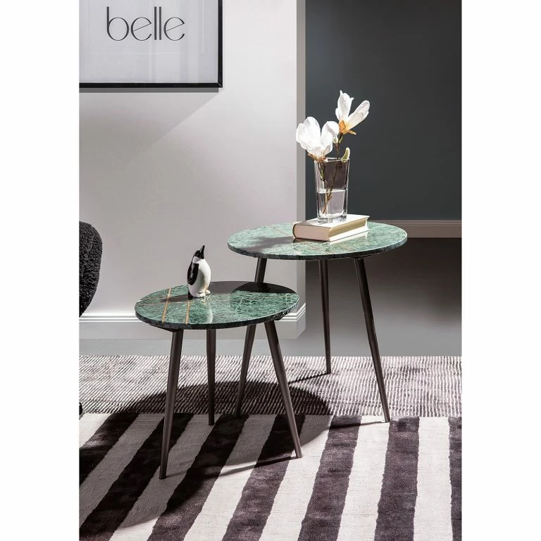 Loftscape Jack & Alice Tables Gigognes Marbollo III (2 élém.) – Marbre / Métal – Vert / Doré