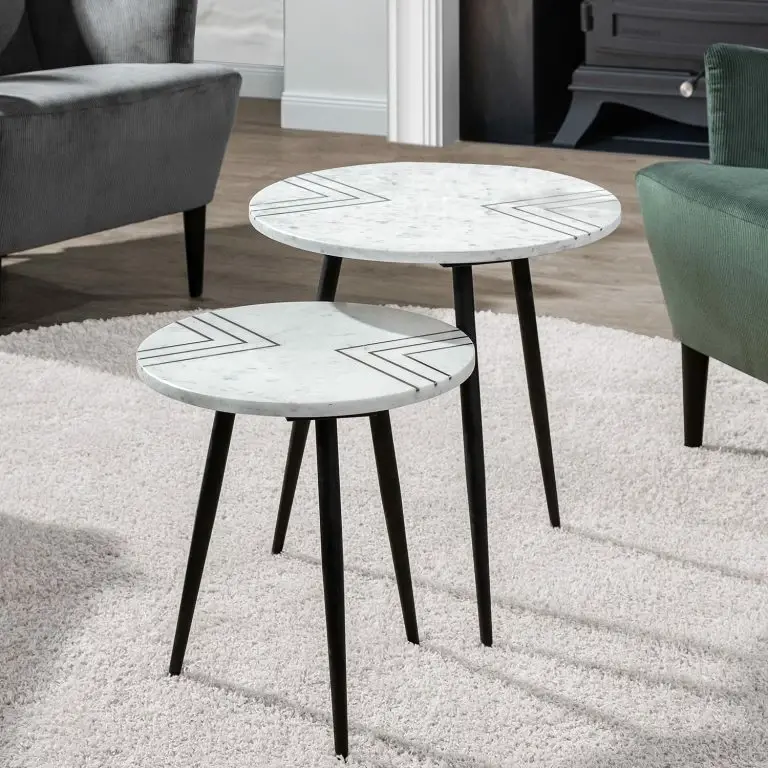 Loftscape Jack & Alice Tables Gigognes Marbollo IV (2 éléments) – Marbre / Métal – Blanc / Noir