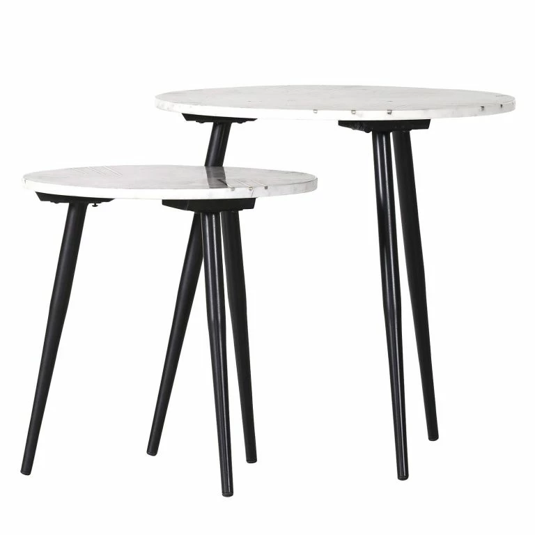 Loftscape Jack & Alice Tables Gigognes Marbollo IV (2 éléments) – Marbre / Métal – Blanc / Noir