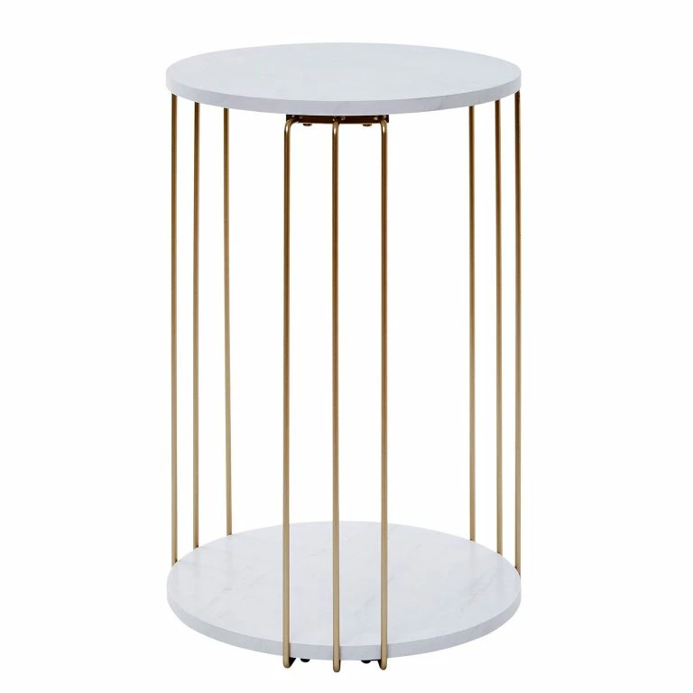 Loftscape Jahnke Bout De Canapé String – Imitation Marbre Blanc / Doré