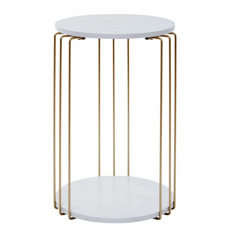 loftscape Jahnke Bout de canapé String – Imitation marbre blanc / Doré