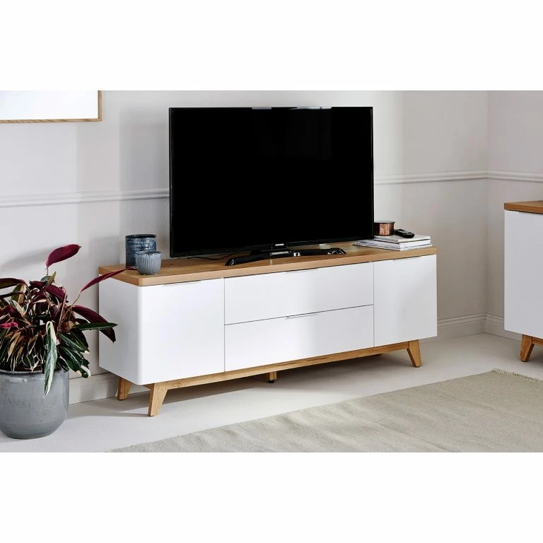 Loftscape Jahnke Meuble TV Libre – Imitation Duramen De Chêne / Blanc Mat