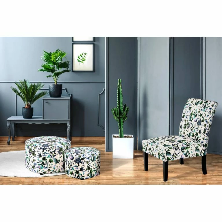 loftscape Kayoom Chaises capitonnées Indira II – Tissu / Hêtre massif – Noir / Vert et blanc
