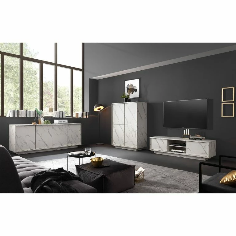 Loftscape LC Spa Meuble TV Carrara – Imitation Marbre Blanc