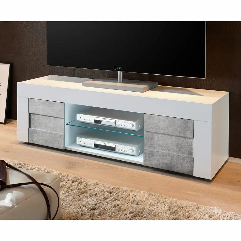 Loftscape LC Spa Meuble TV Easy – Blanc Brillant / Imitation Béton – Largeur : 181 Cm
