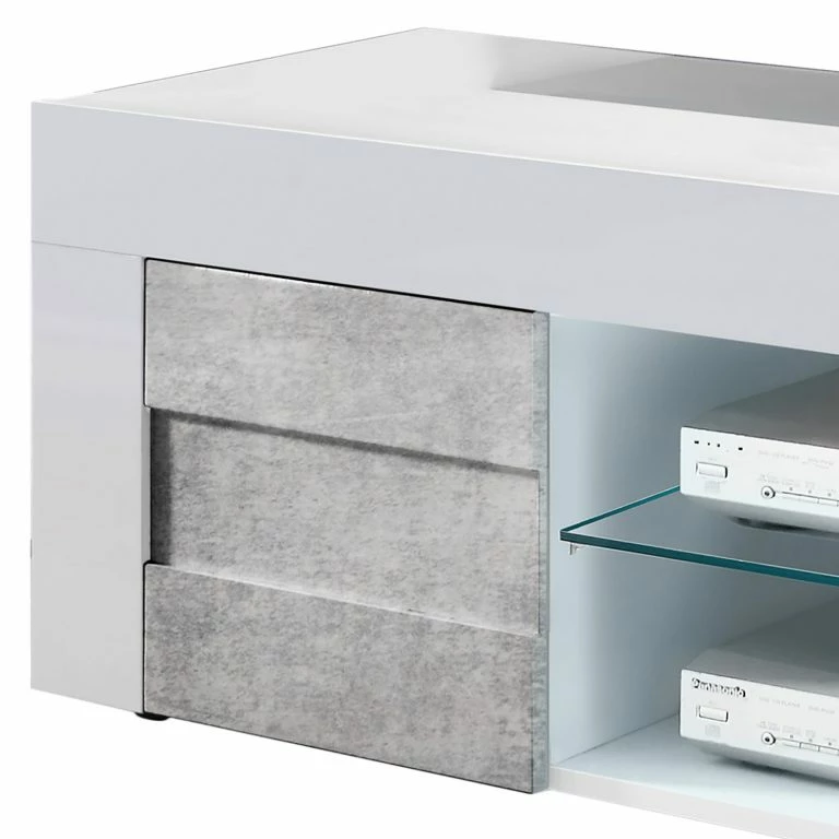 Loftscape LC Spa Meuble TV Easy – Blanc Brillant / Imitation Béton – Largeur : 181 Cm