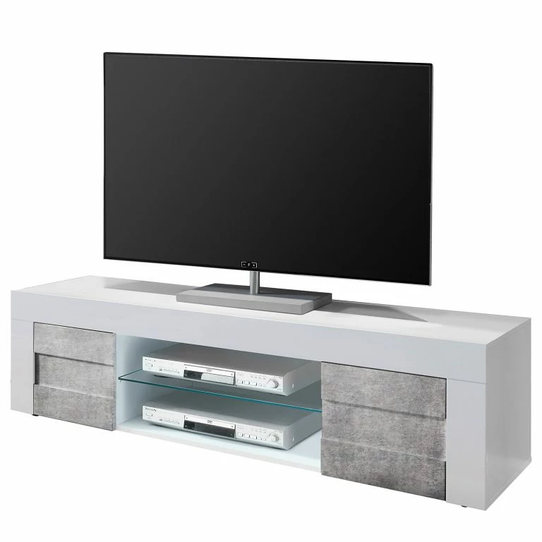 loftscape LC Spa Meuble TV Easy – Blanc brillant / Imitation béton – Largeur : 181 cm