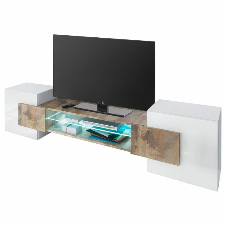 loftscape LC Spa Meuble TV Incastro – Blanc brillant / Mat beige clair