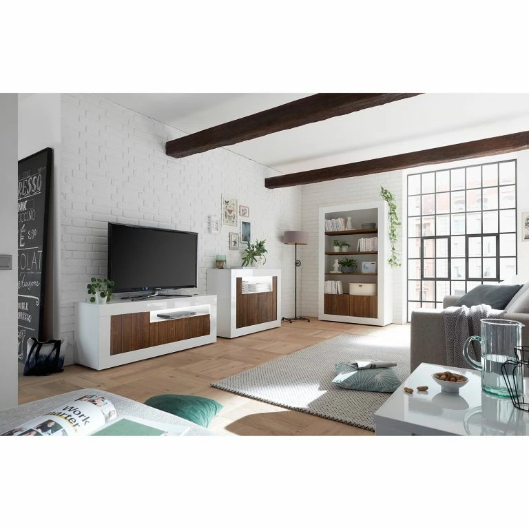 Loftscape LC Spa Meuble TV Urbino – Imitation Noisetier / Blanc
