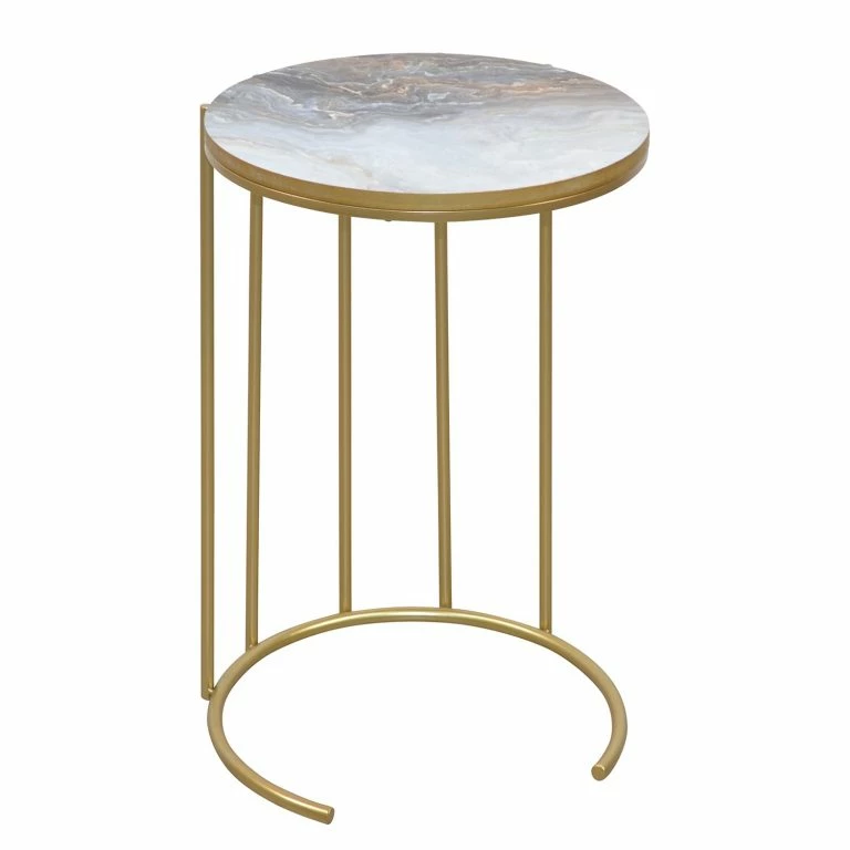 Loftscape Loftscape Bout De Canapé Endrup – Métal – Imitation Marbre Blanc / Doré