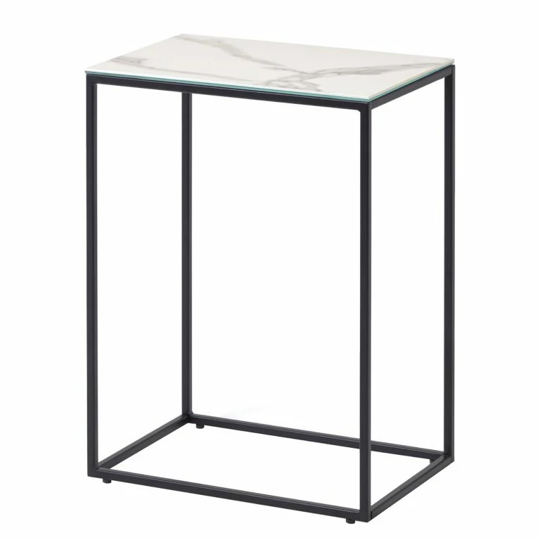 loftscape Loftscape Bout de canapé Rachel – Placage en bois véritable – Blanc / Chêne