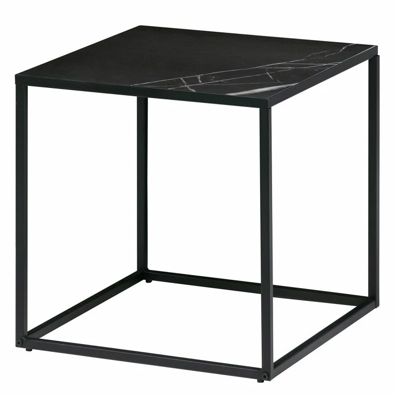 loftscape Loftscape Bout de canapé Sornas – Porcelaine / Métal – Imitation marbre noir / Noir