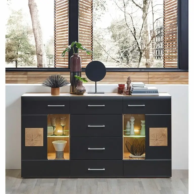 Loftscape Loftscape Buffet Belloc – Avec éclairage – Noir Mat / Imitation Chêne