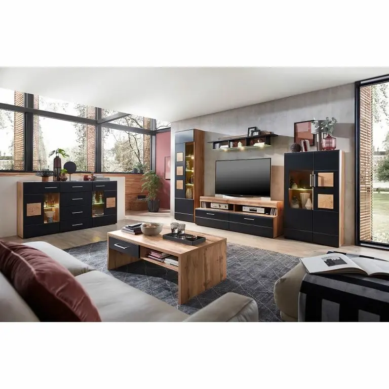 Loftscape Loftscape Buffet Belloc – Avec éclairage – Noir Mat / Imitation Chêne