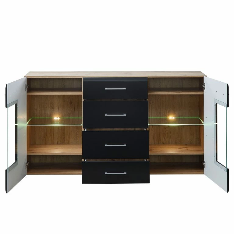 Loftscape Loftscape Buffet Belloc – Avec éclairage – Noir Mat / Imitation Chêne